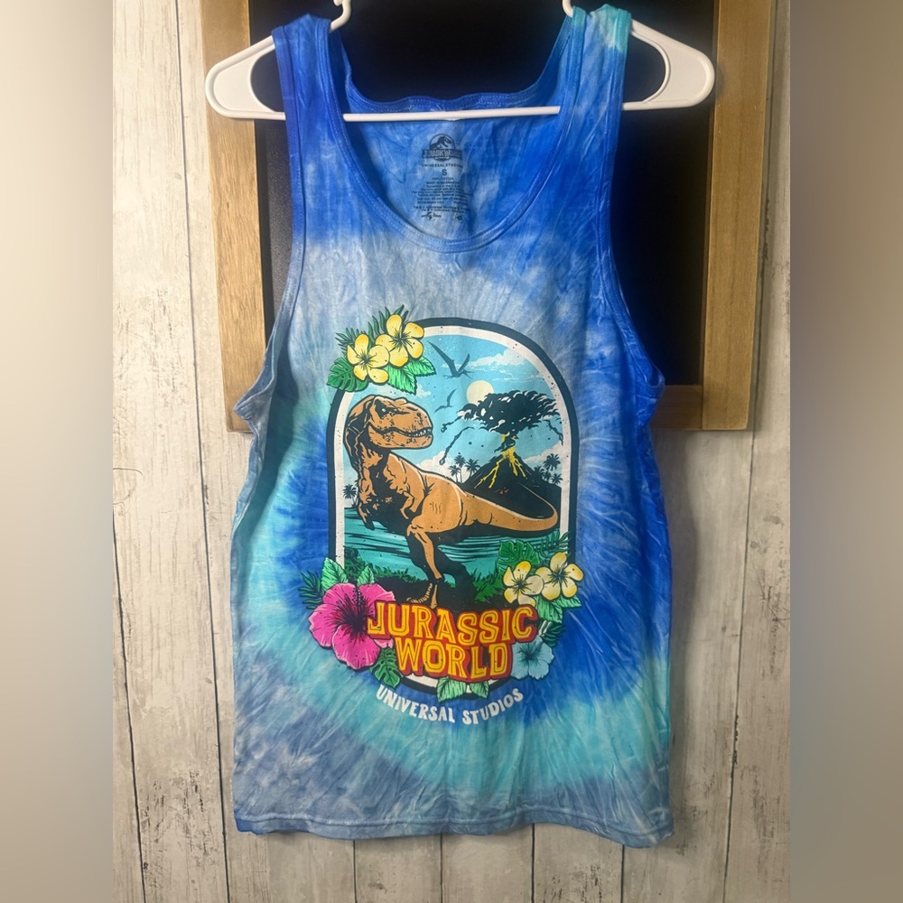 Universal Studios Jurassic World T-Rex Tie-Dye Tank Top Mens Size S Blue 527